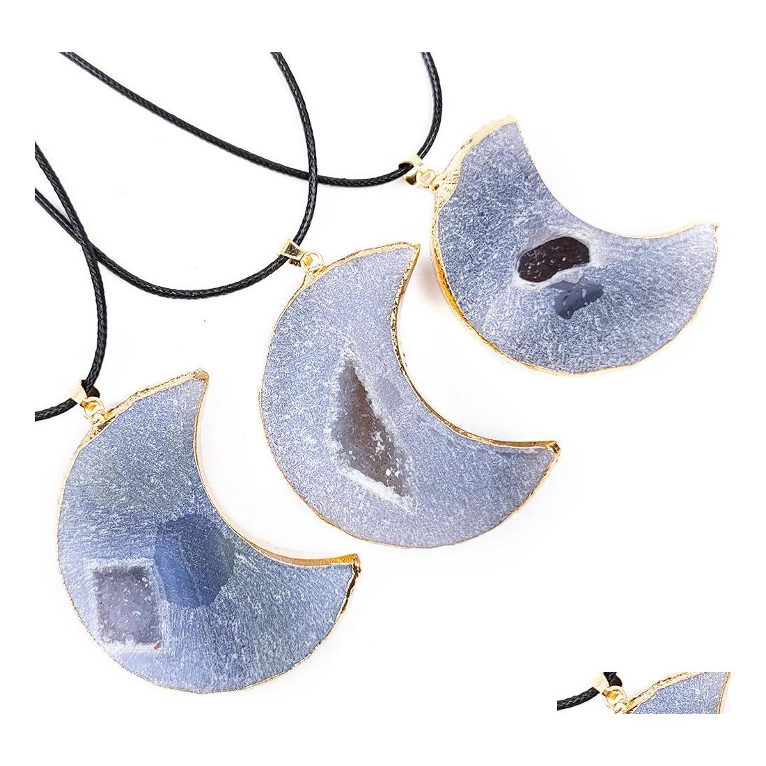 

car dvr Pendant Necklaces Natural Agate Crystal Tooth Original Stone Peach Heart Star Moon Necklace Irregar Ore Top Drilled For Jewelry Maki Dhr2H