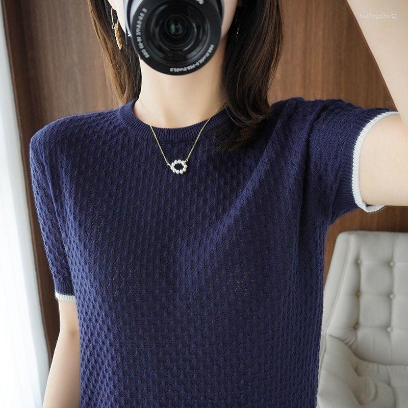 

Women's T Shirts 2023 T-Shirts Women's Round Neck Empty Hollow Out Solid Tee Top Casual Knit Loose Summer Mesh Fashion Short Sleeves, White