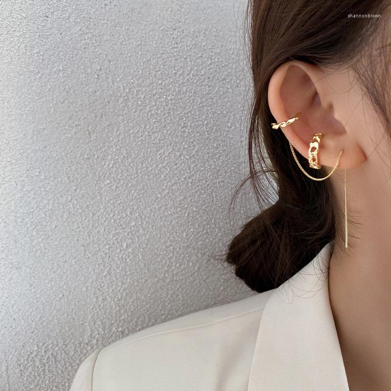

Backs Earrings Korean Fashion French Retro Asymmetric Pierced Earbone Clip Earline Integrated For Women's Jewelry Wedding Party Gifts