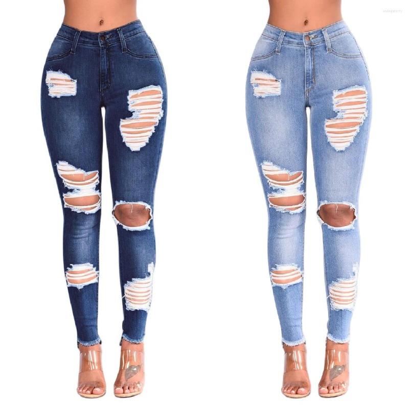 

Women' Jeans 2023 Ripped For Women Fashion Slim Stretch Denim Pencil Pants Street Hipster Trousers Casual Female Clothing, Dark blue