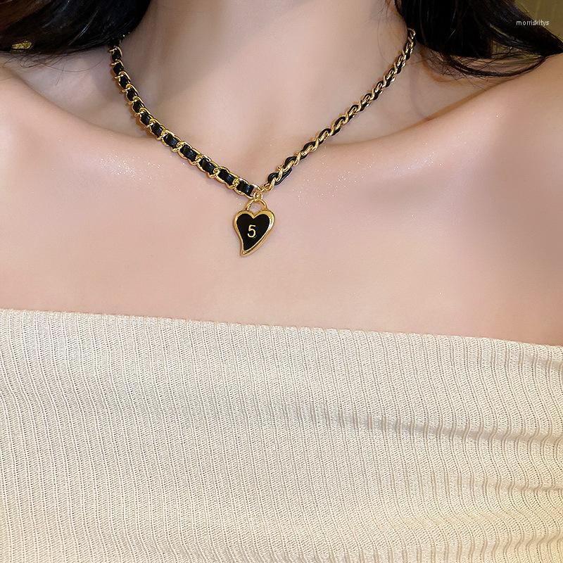 

Choker Fashion Elegant Heart Shape Number Necklace Woman Leather Chain Gift Jewelry