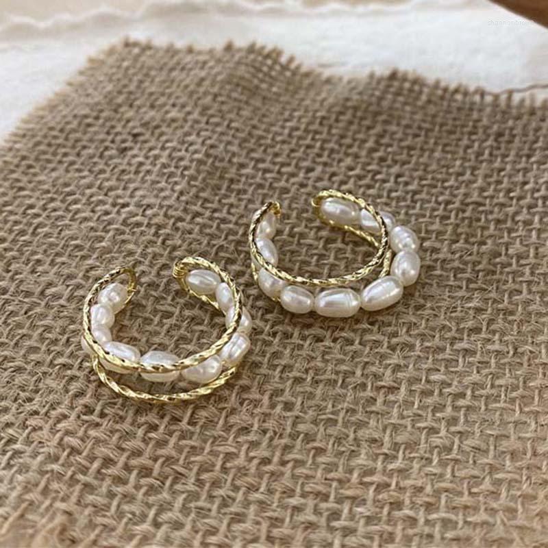 

Backs Earrings Trendy Fashion Gold Color Open Circle Round Pearl Ear Cuff Geometric Adjustable Earcuff Clip On Fake For Women