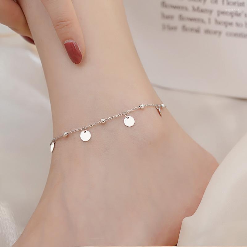 

Anklets Bling 925 Sterling Silver Round Bead Anklet For Women's O Chain Fashion Footwear Accessory Jewelry