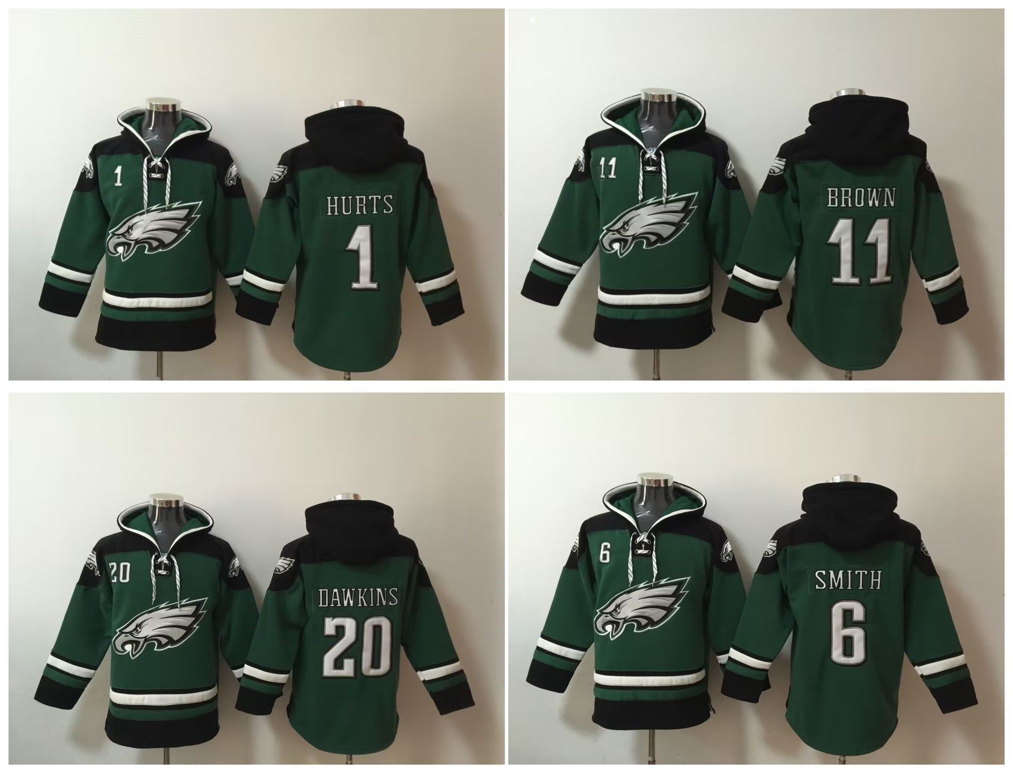 

Philadelphias Jalen Hurts Old Time Hoodie Eaglees Football Jersey A.J. Brown Brian Dawkins DeVonta Smith Green, As pic