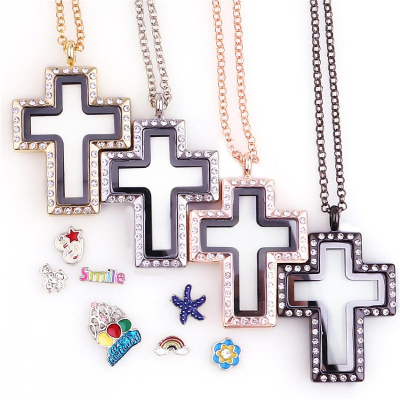 

Pendant Necklaces 10Pcs/Lot Cross Glass Living Floating Charm Locket Memory Relicario For Women Collier Jewelry AccessoriesPendant
