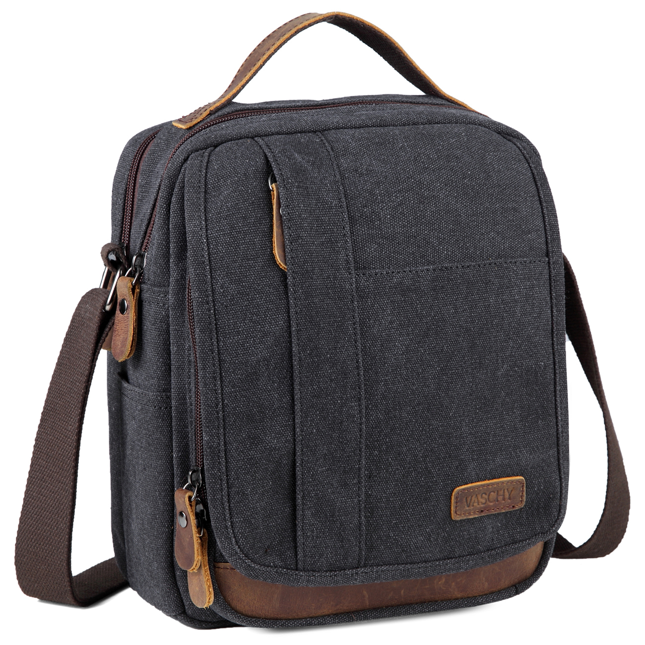 

Briefcases VASCHY Small Messenger Bag Canvas Water Resistant Crossbody Shoulder Purse for Men and Women 230227, Camel
