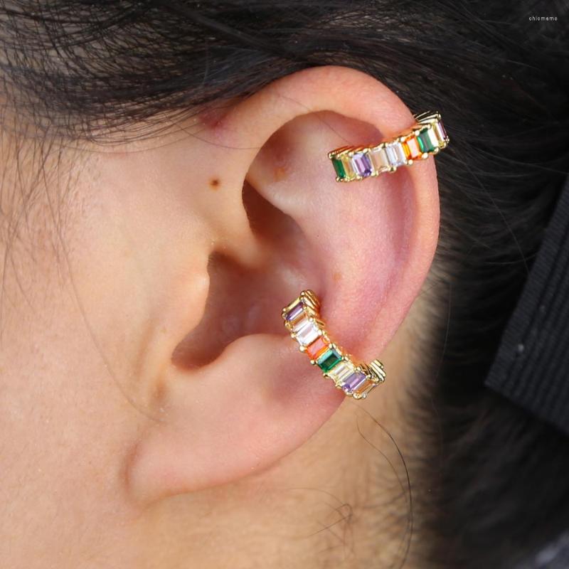 

Backs Earrings No Piercing Pierced Gold Color Rainbow Baguette Cz Ear Cuff 2023 Summer Clip On Earring 1 Piece