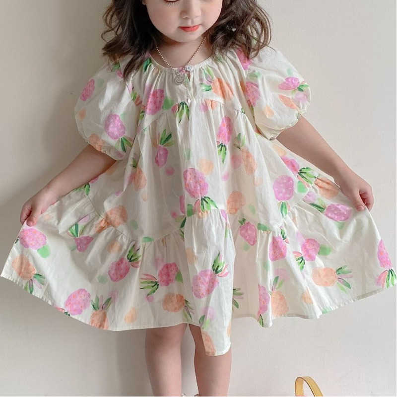 

Girl's Dresses Summer Pineapple Dress Puffy Dress Elegant Toddler Clothes Little Children Clothing Girls Clothingc Flower Party Kids Princess L230227, Beige