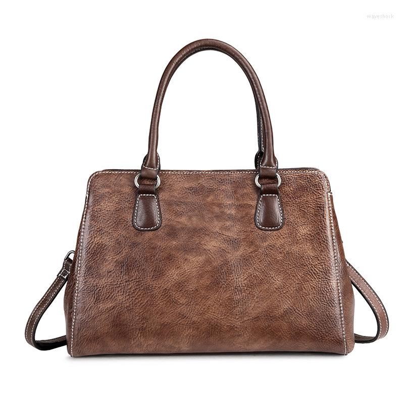 

Evening Bags Genuine Leather Vintage Handbag Soft Simple Totes With Long Strap For Women, Td9