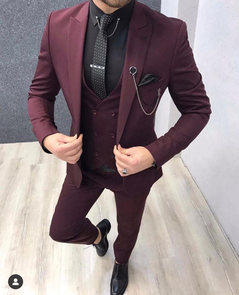 

Men's Suits Burgundy Arrival Costume Homme Men Wedding Tuxedos For Groom Slim Fit Blazer Terno Masculino 3 Pieces Jacket Pant Vest, Black