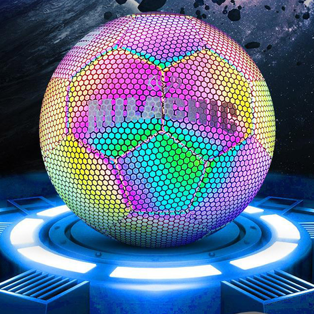 

Balls Glow In The Dark Football Luminous Footballs Holographics Glowing Soccer Ball Outdoor Toys Camera Flash Reflective Croma Ball 230227