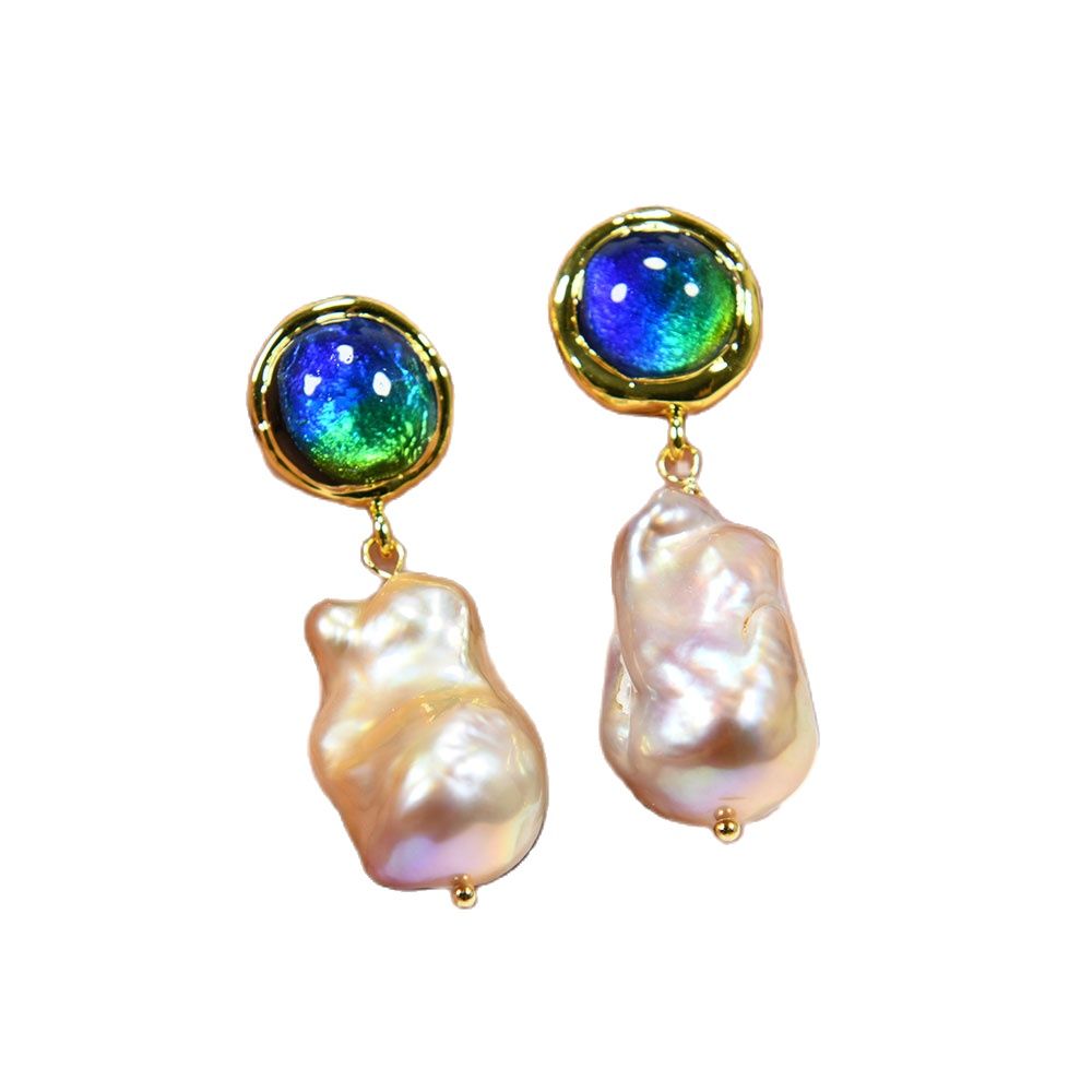 

Blue Murano Glass Chandelier Purple Keshi Pearl Dangle Earrings Handmade Drop Earrings Jewelry For Women Gift
