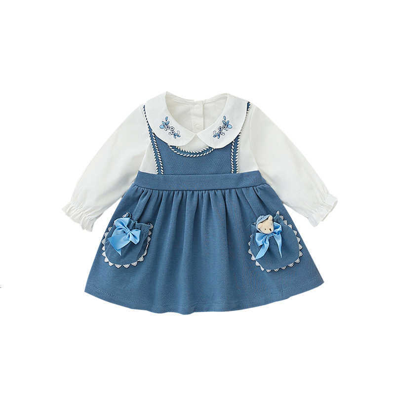 

Tianjing Chil1en's Wear Spring 1 New Girls' 1ess Leisure College Style Chil1en's Long Sleeved Princess Skirt, Blue bear dress
