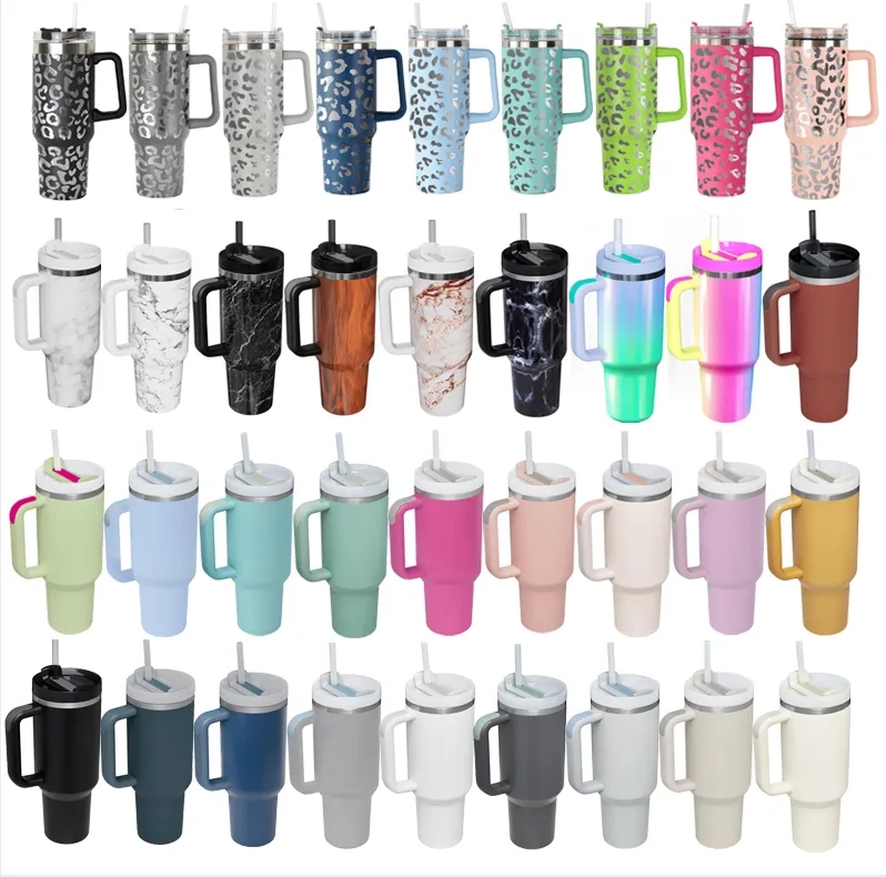 

2nd New Style 40oz Stainless Steel Tumbler without Logo Handle Lid Straw Big Capacity Beer Mug Water Bottle Powder Coating Outdoor Camping Cup Vacuum Insulated J0227, Multi-color