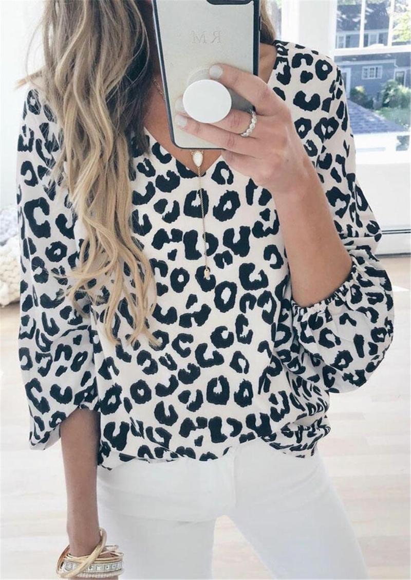 

Women' T Shirts Casual Summer Autumn Tops Tee For Women Clothes Female Blusas Leoaprd V Neck Top Long Sleeve Woman Shirt