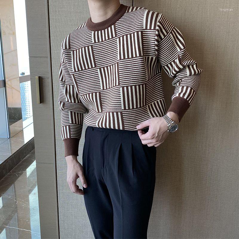 

Men's T Shirts 2023 Spring Light Luxury Fashion Men Thickened Sweater Korean Style Personality Casual Striped Pullover Top