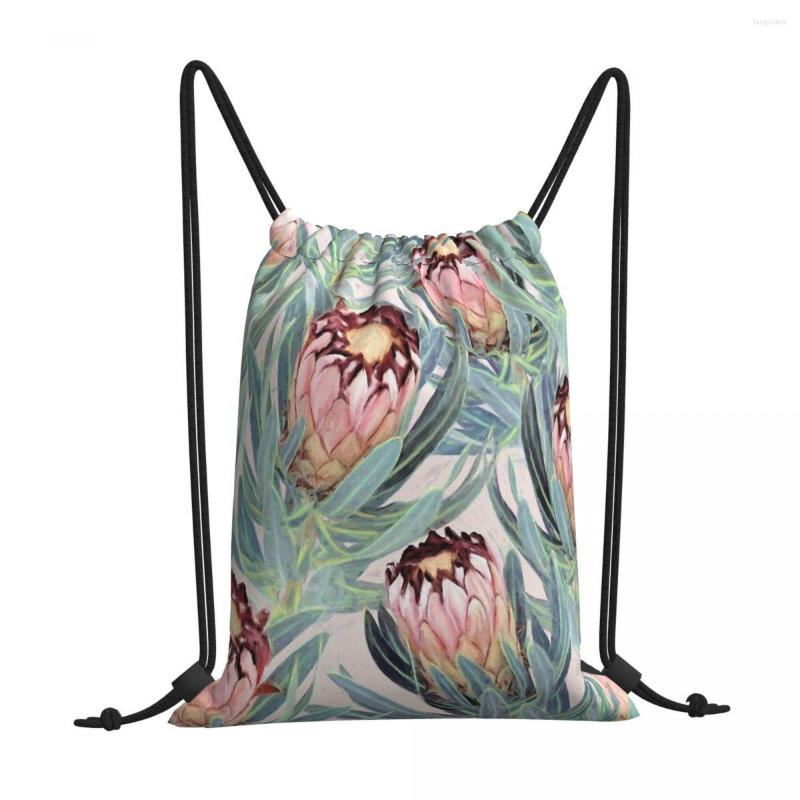 

Shopping Bags Pale Painted Proteas Neriifolia Protea Portable Drawstring Riding Gym Clothes Storage Backpacks, White