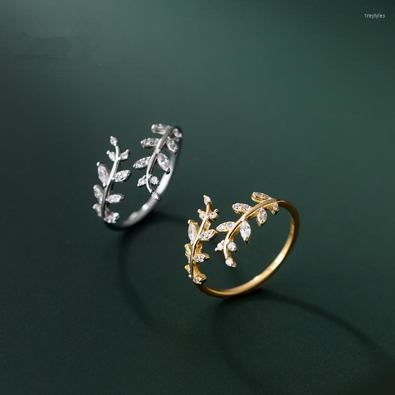

Cluster Rings 925 Sterling Silver Branch Leaves Diamonds Open Finger For Women Exquisite Ring Fashion Accessory Jewelry Bijoux Femme