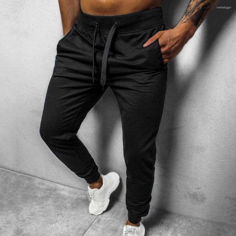 

Men's Pants Men Sweatpants Solid Color Ankle-Length Ankle Banded Straight Slim Warm Trousers Fitness Clothing, Navy blue