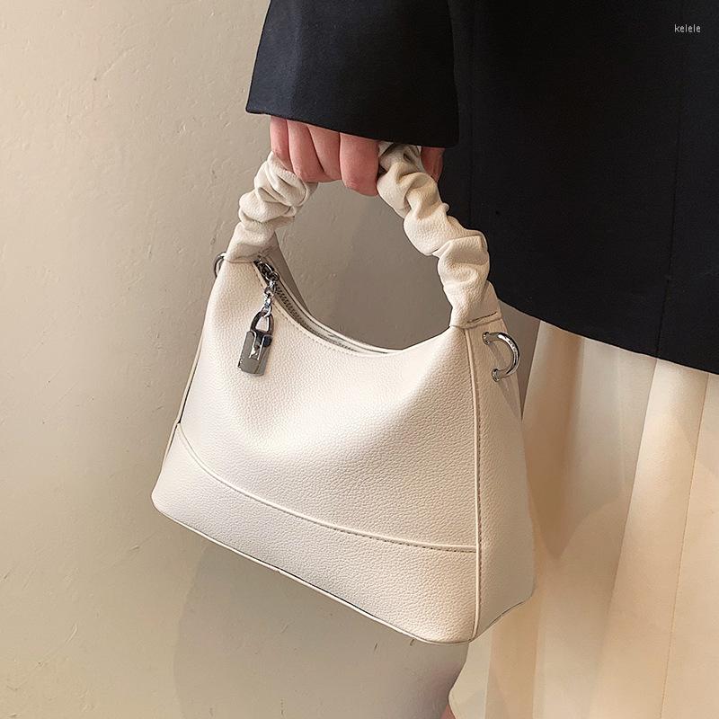 

Evening Bags Pleated Handle Luxury Bag Woman Bucket Crossbody For Women Pu Leather Fashion Women's 2023 Trend Female Shoulder Handbags, Black