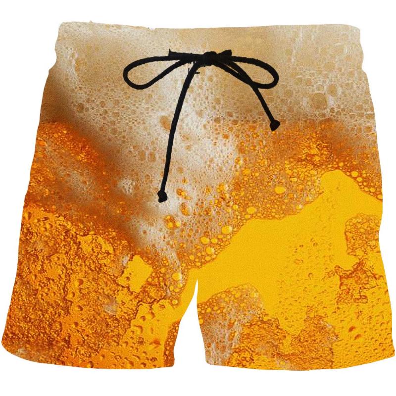 

Men's Shorts Summer Wine Beach 3D Printed Beer Bubble ShortsMen's, Beige
