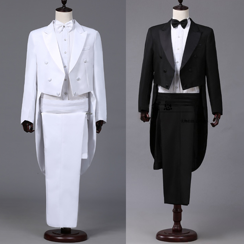 

Men's Suits Blazers Tuxedo Dress Men Embroidery Shiny Lapel Tail Coat Wedding Groom Tailcoats Party Stage Singer Tails 230227, White flower