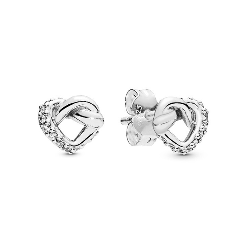 

Knotted Heart Stud Earrings Real Sterling Silver for Pandora CZ Diamond Wedding designer Jewelry For Women Girlfriend Gift Love Earring Set with Original Box
