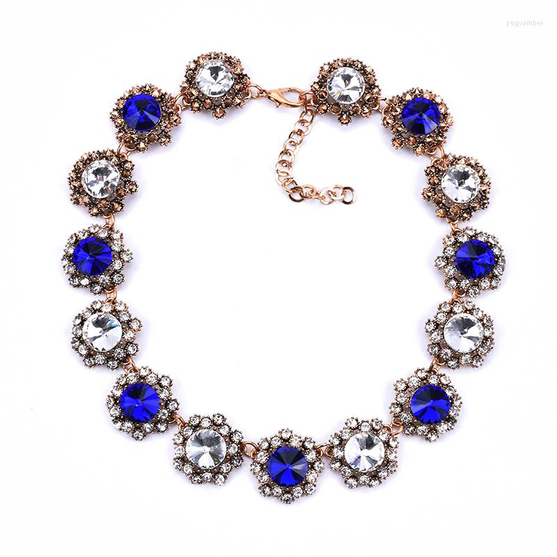 

Choker Vintage Glass Crystal Women Fashion Luxury Rhinestone Flowers Large Collar Necklace Jewelry Female 2023