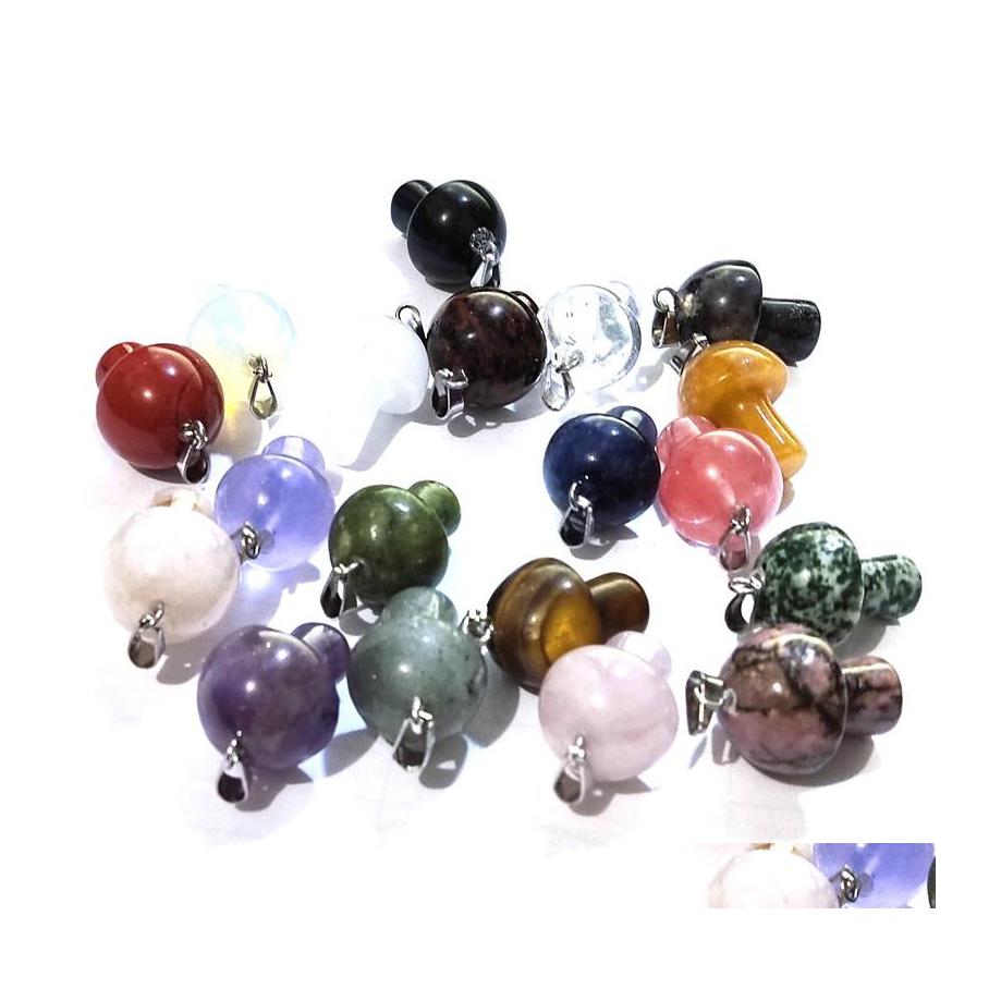 

car dvr Charms Natural Stone Mushroom Shape Quartz Crystal Pendant Necklace Rose Tiger Eye Diy Jewelry Making Necklaces Earrings Drop Delive Dhesq