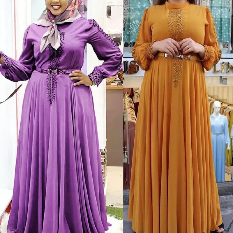 

Ethnic Clothing Wepbel African Muslim Dress Women Islamic Long Caftan Robe Rhinestone Round Neck Swing Kaftan Islam Abaya