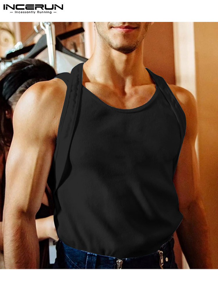 

Men's TShirts Casual Allmatch Men Strappy Sweat Waistcoat Fashion Leisure Male Comfortable Simple Vests S5XL INCERUN Tops 2023 230227, Black