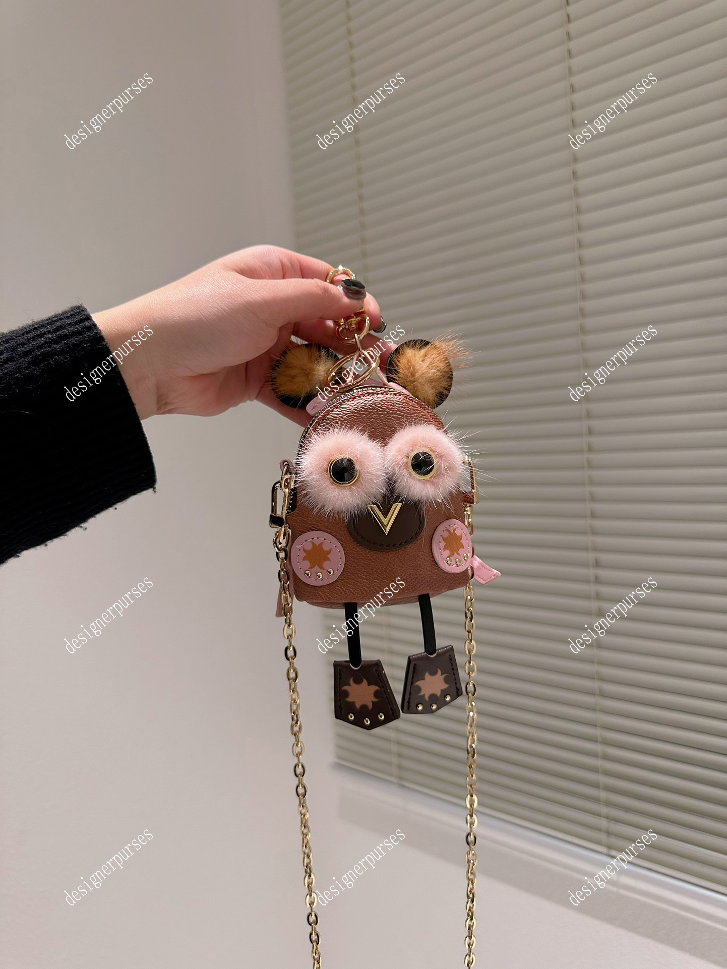 

TZ Soft Mink owl mini purses Bag decoration with key buckle mini shoulder Crossbody bags Designer Bags Classic Brown flower Timeless Golden Metal Chain handbags 10CM