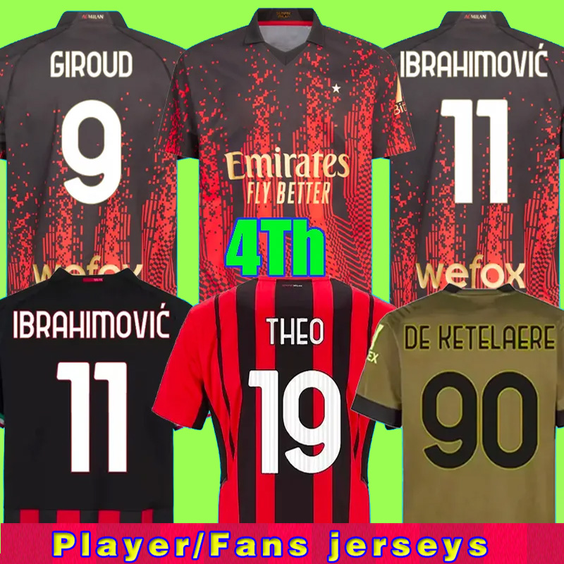 

IBRAHIMOVIC 22 23 4th soccer jerseys GIROUD DE KETELAERE R. LEAO TONALI THEO ac milans special football shirt kit, Home patch