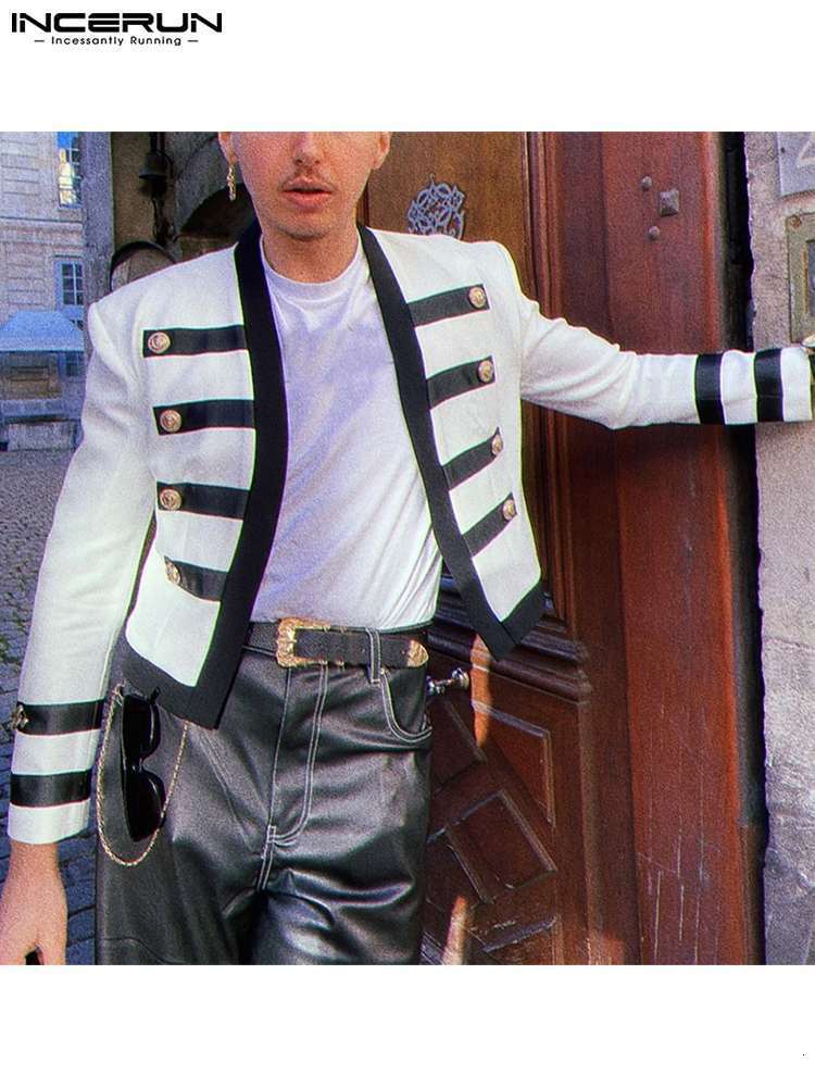 

Men' Suits Blazers INCERUN Men Blazer Patchwork Long Sleeve Open Stitch Button Decoration Men Suits Streetwear Fashion Casual Crop Coats -5XL 230227, White2