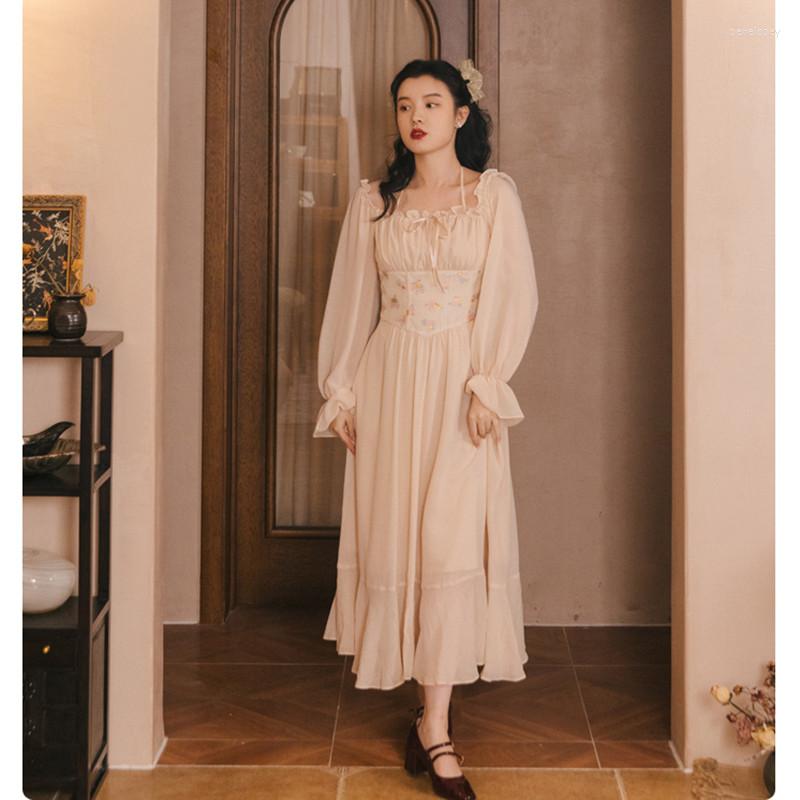 

Casual Dresses French Romantic Elegant For Women Party Maxi Dress Fashion Women' Autumn Retro Cute Sweet Fairy Vestidos, Photo color
