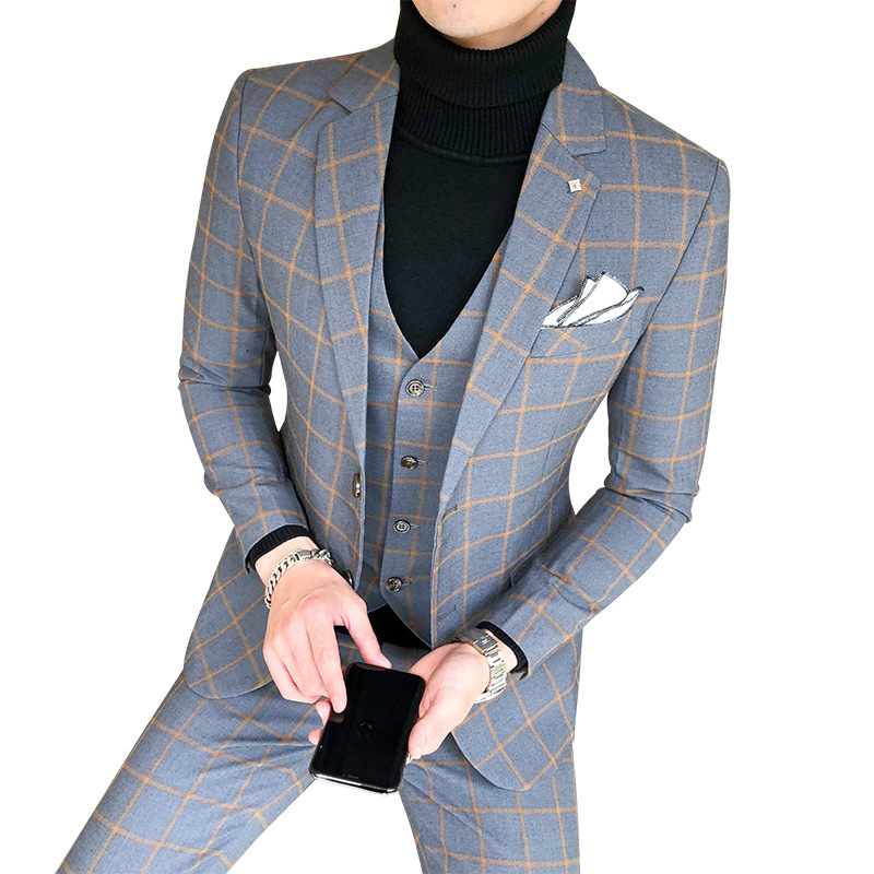 

Men's Suits Blazers Blazer and Vest and Pants / Boutique Fashion Plaid Men's Casual Business Suit 3pcs Set Groom Wedding Dress Performance Costume 230227, Red 2piece