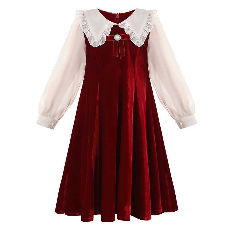 

Girls' 1ess Autumn 1ess New Westernized Korean Version Chil1en's Long-sleeved Casual 1ess Little Girls' Ve1et 1ess Princess Skirt, Red