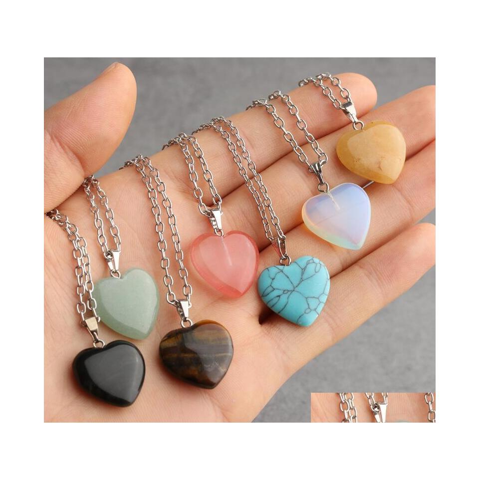 

car dvr Pendant Necklaces Fashion Heart Opal Rock Natural Stone Quartz Crystal Healing Chakra Necklace Jewelry Drop Delivery Pendants Dhnyy