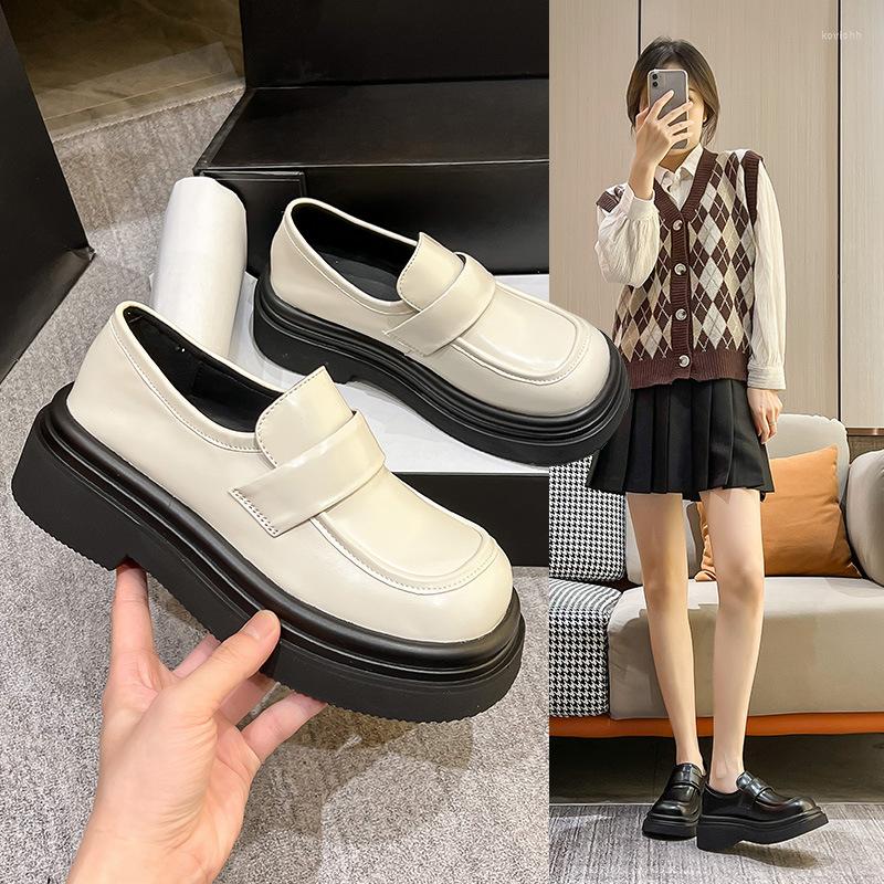 

Dress Shoes Leather For Women In The Spring And Autumn Of Style College Small Black With Thick Soles