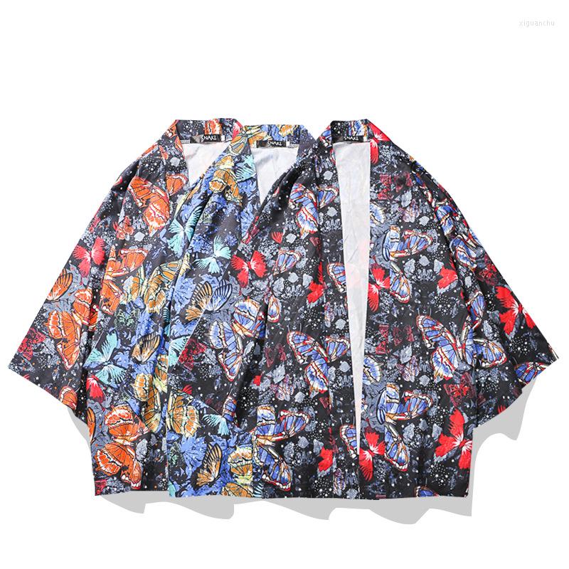 

Ethnic Clothing 2023 Summer Floral Butterfly Print Retro Loose Three-quarter Sleeve Kimono Tide Brand Thin Couple Sun Protection Robe