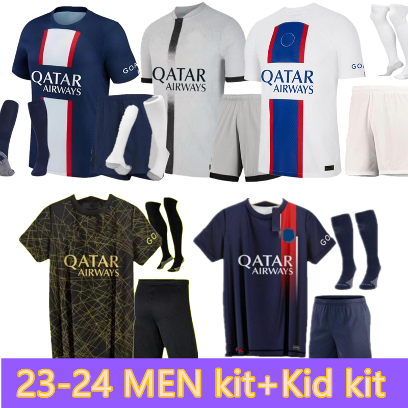 

22 23 PSGS MBAPPE MESSIS soccer jerseys DI MARIA WIJNALDUM RAMOS HAKIMI Maillots de football shirts Men and kid kit ICARDI VERRATTI Vitinha Donnarumma Fans P, Black