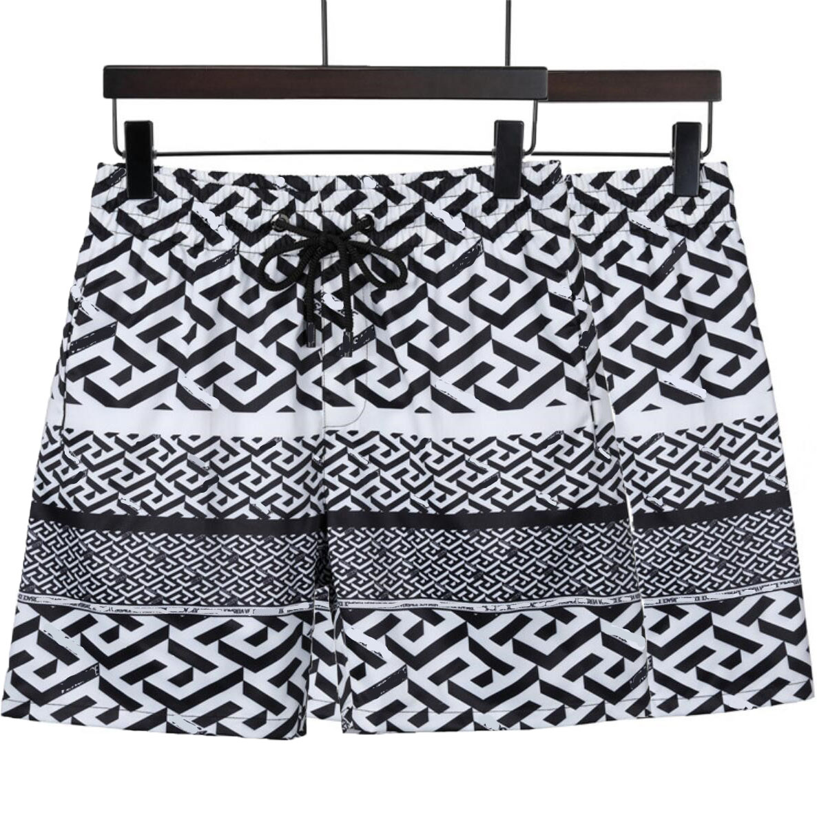 

Spring 2023 Men's Shorts Labyrinth Black and White Printing Beach Pants Sporting Loose Knee Length Trousers Casual Versapant New Product, Multi