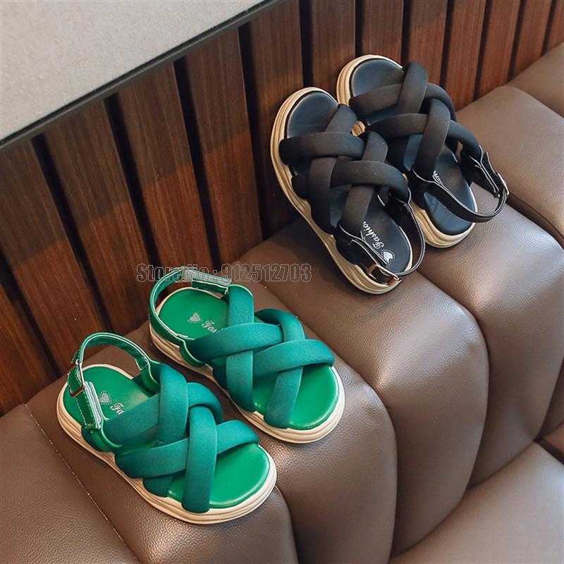 

Sandals Toddler Girl''s Summer Sandals Suede Black Green Thick Bottom Children Sliders Cross Band 2336 Back Hook Loop Light Kids Z0225