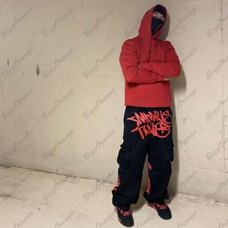 

Men's Pants print loose mens kuzi fashion streetwear multi-pocket cargo pants Y2k hip hop pants cargo pants men pants 230221