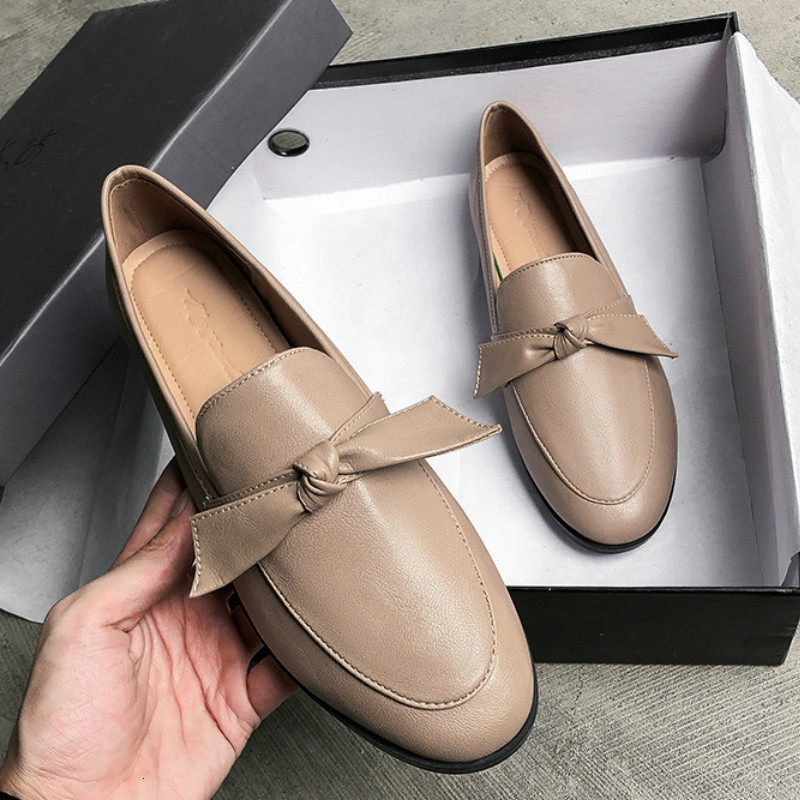 

Dress Shoes Spring Fashion Flat Shoes Women Quality PU Leather Slip on Loafer Shoes Ladies Flats Mocassins Big Size 44 Sapato Feminino JJ26 230227, Bow apricot