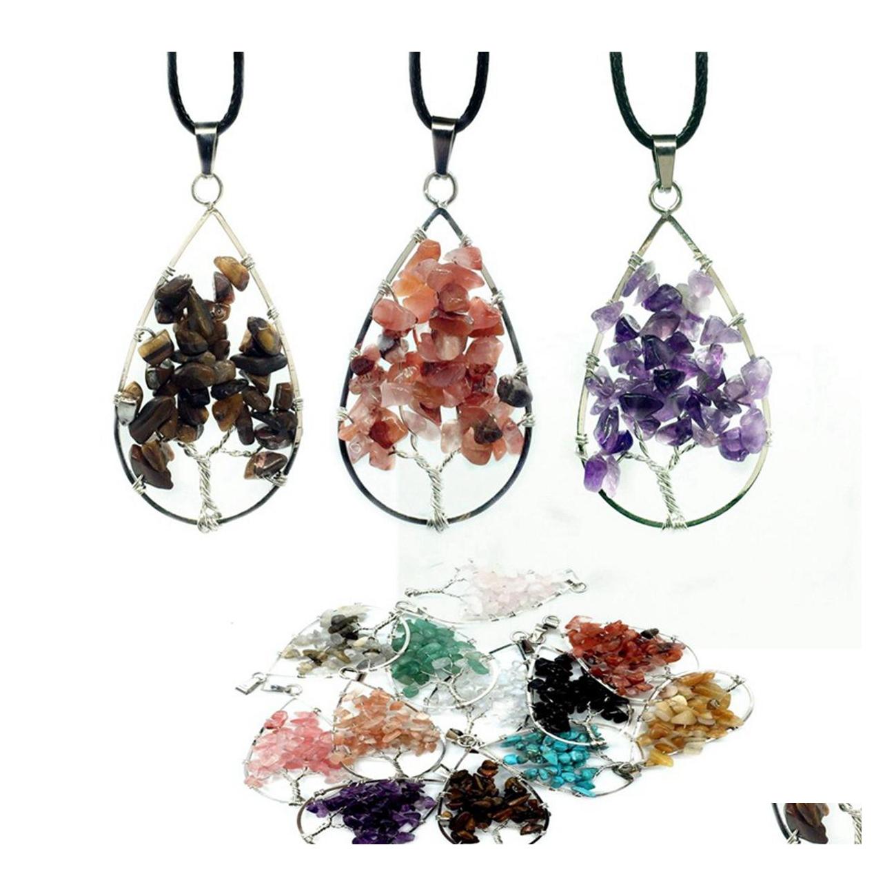 

car dvr Pendant Necklaces Tree Of Life Birthstone Sterling Sier Jewelry Natural Healing Crystals Quartz Necklace For Unisex Drop Delivery Pen Dhwmc