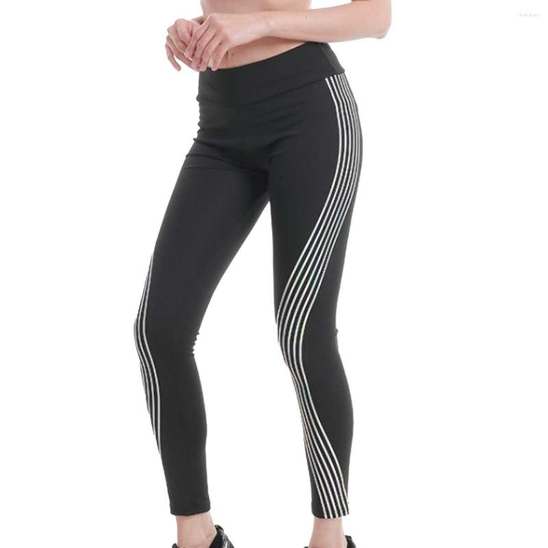 

Stage Wear Women High Waist Creative Reflective Stripes Ballet Tights Workout Yoga Sports Pants Gym Fitness Running Leggings Dancewear, Black