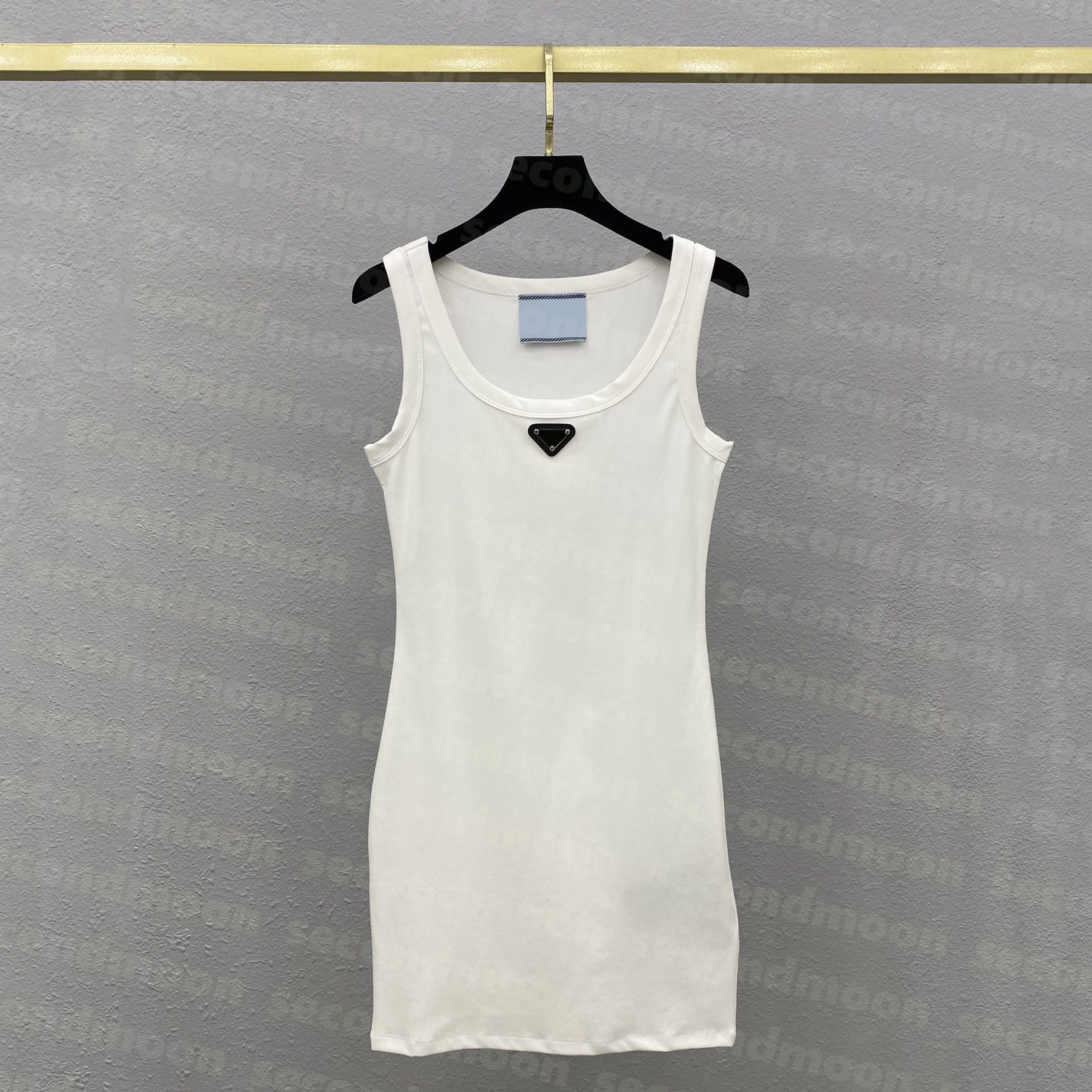 

Women Casual Sling Dress 2023 Designer Knits Dresses Triangle Badge Fashion Dress Sleeveless Knitted Skirts, Black