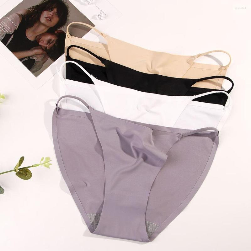 

Women's Panties Ice Silk Sexy Seamless Ultra-thin Breathable Transparent Low-waist Underwear Thongs For Women G-string Female Lingerie, White