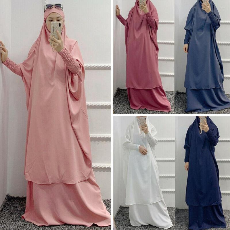 

Ethnic Clothing 2pcs Hijab Dress Dubai Muslim Women Prayer Khimar Jilbab Islamic Overhead Abayas
